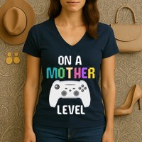 On A Mother Level Up Mothers Day Gamer Mom Retro Controller Women's V-Neck T-Shirt