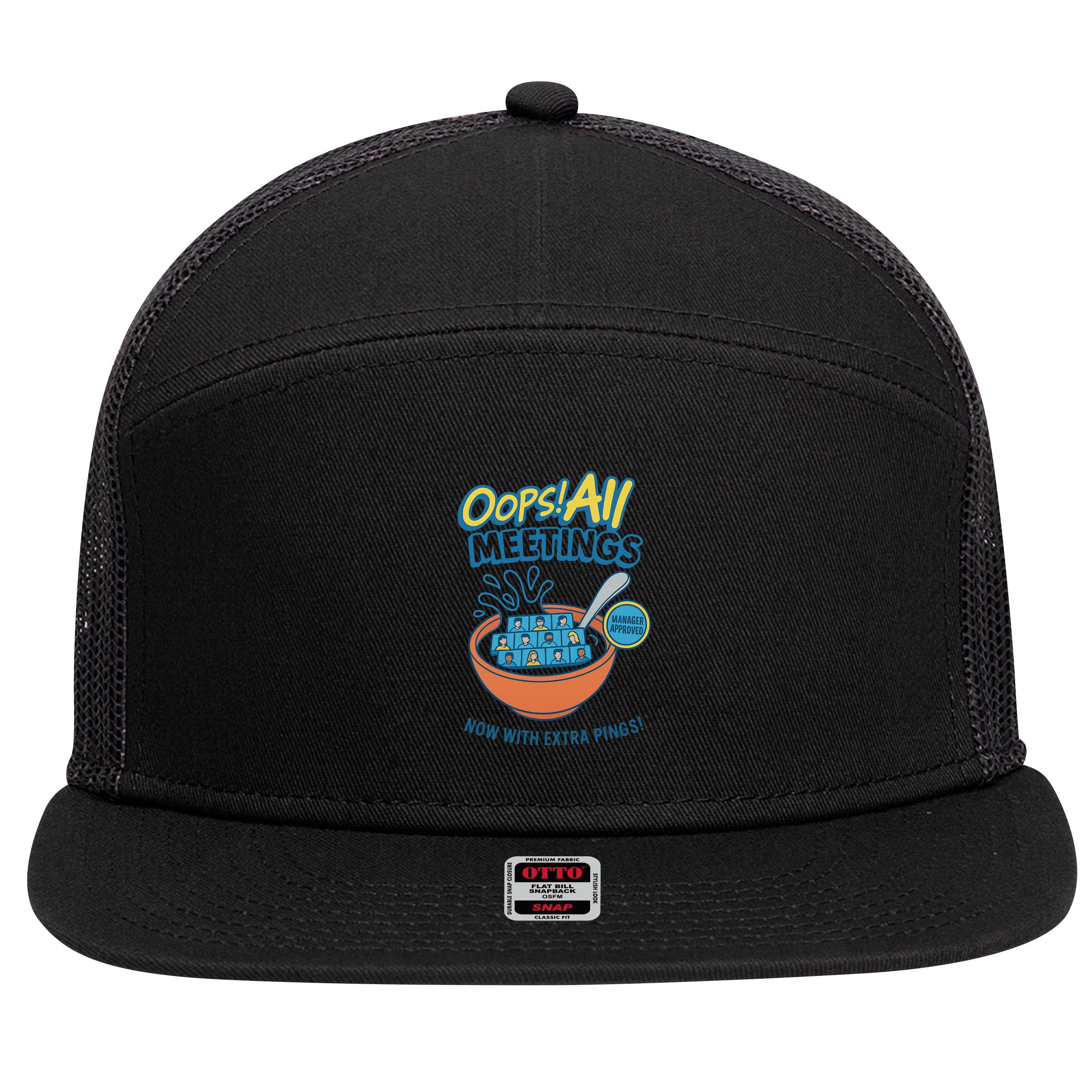 Oops! All Meetings 7 Panel Mesh Trucker Snapback Hat