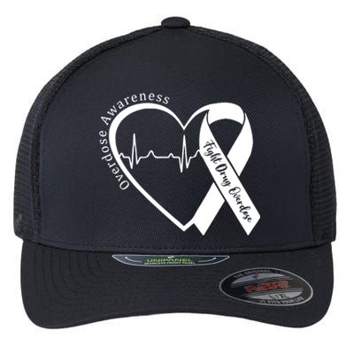 Overdose Awareness Month Heart Purple Ribbon Support Flexfit Unipanel Trucker Cap