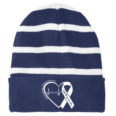 Overdose Awareness Month Heart Purple Ribbon Support Striped Beanie with Solid Band