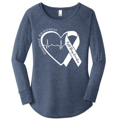 Overdose Awareness Month Heart Purple Ribbon Support Women's Perfect Tri Tunic Long Sleeve Shirt