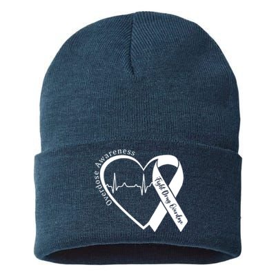 Overdose Awareness Month Heart Purple Ribbon Support Sustainable Knit Beanie