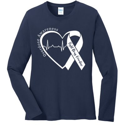 Overdose Awareness Month Heart Purple Ribbon Support Ladies Long Sleeve Shirt