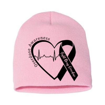 Overdose Awareness Month Heart Purple Ribbon Support Short Acrylic Beanie