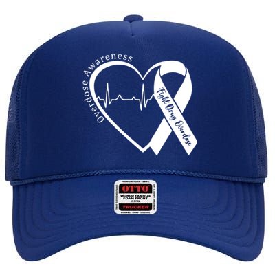 Overdose Awareness Month Heart Purple Ribbon Support High Crown Mesh Back Trucker Hat