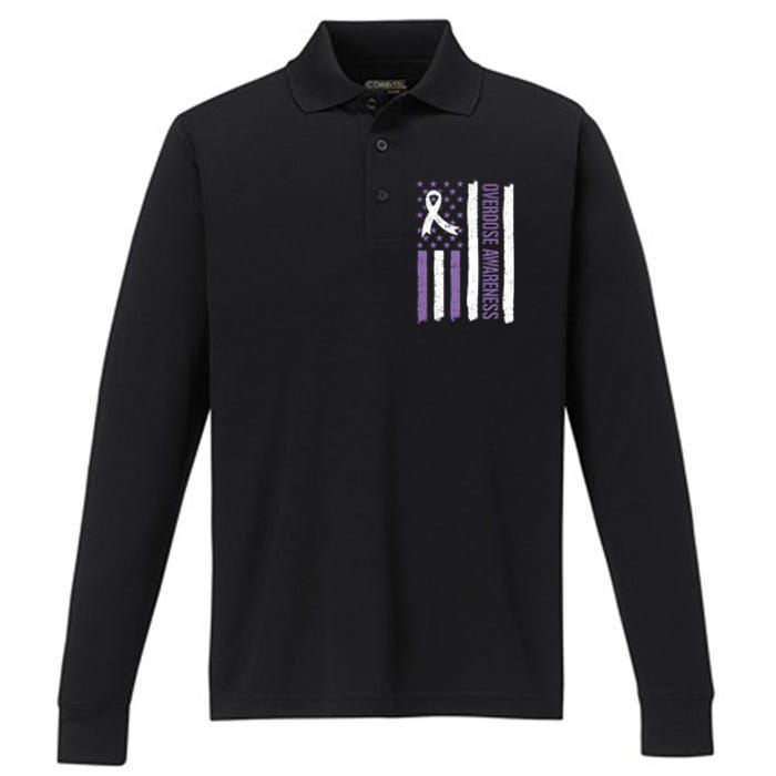 Overdose Awareness Month Flag Purple For Men And Women Performance Long Sleeve Polo