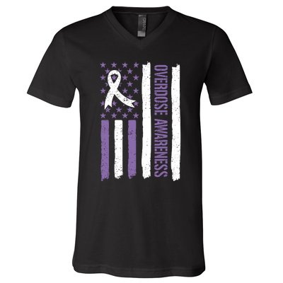 Overdose Awareness Month Flag Purple For Men And Women V-Neck T-Shirt