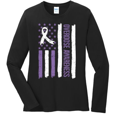 Overdose Awareness Month Flag Purple For Men And Women Ladies Long Sleeve Shirt