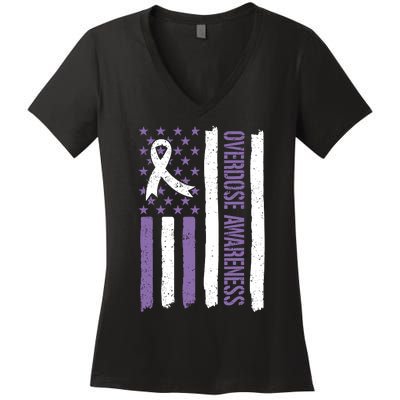 Overdose Awareness Month Flag Purple For Men And Women Women's V-Neck T-Shirt