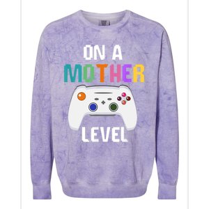 On A Mother Level Up Mothers Day Gamer Mom Retro Controller Gift Colorblast Crewneck Sweatshirt