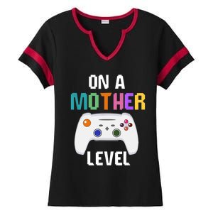 On A Mother Level Up Mothers Day Gamer Mom Retro Controller Gift Ladies Halftime Notch Neck Tee