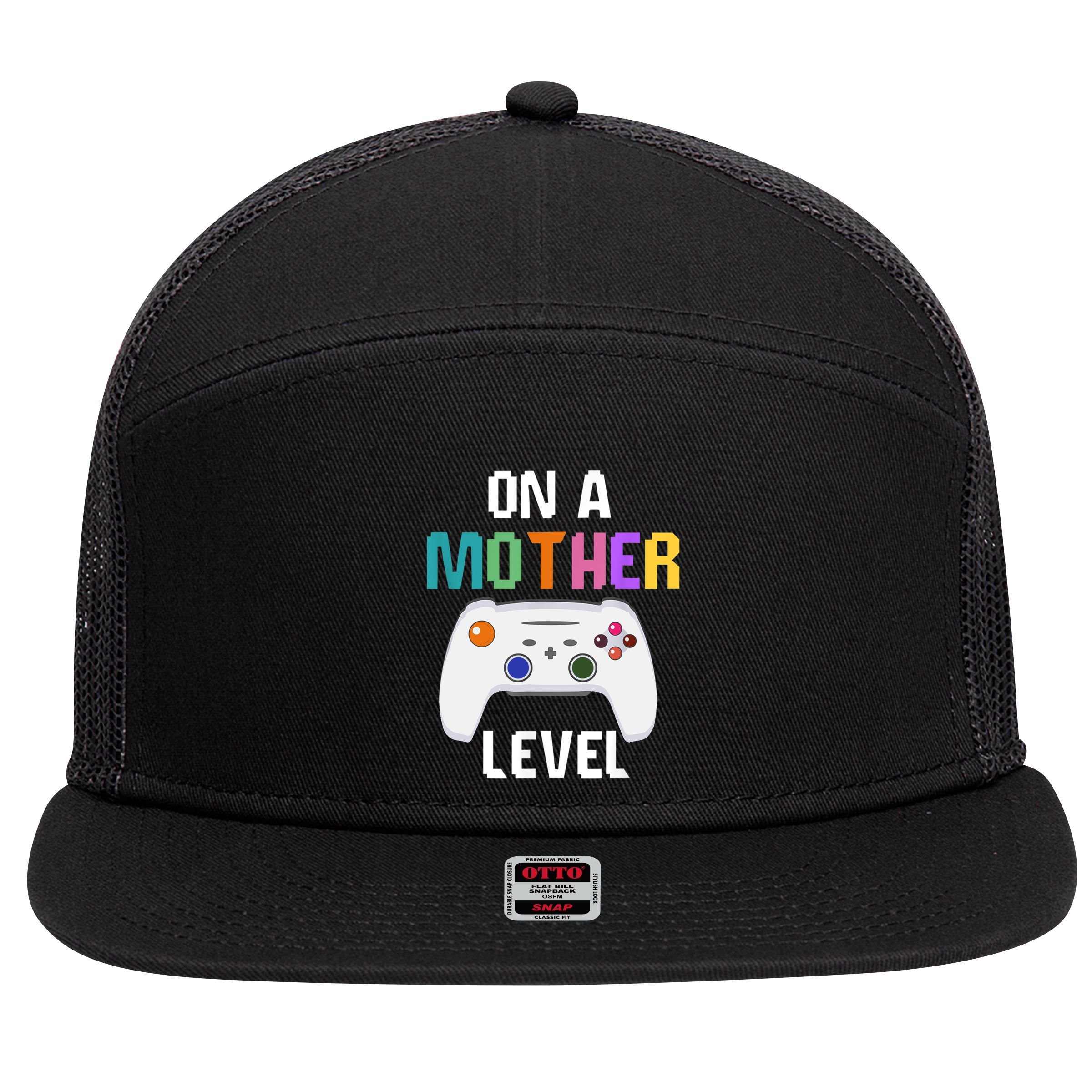 On A Mother Level Up Mothers Day Gamer Mom Retro Controller Gift 7 Panel Mesh Trucker Snapback Hat