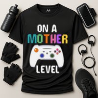 On A Mother Level Up Mothers Day Gamer Mom Retro Controller Gift Cooling Performance Crew T-Shirt
