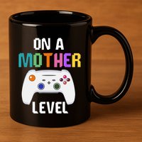 On A Mother Level Up Mothers Day Gamer Mom Retro Controller Gift 11oz C Handle Ceramic Mug