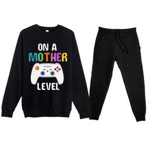 On A Mother Level Up Mothers Day Gamer Mom Retro Controller Gift Premium Crewneck Sweatsuit Set