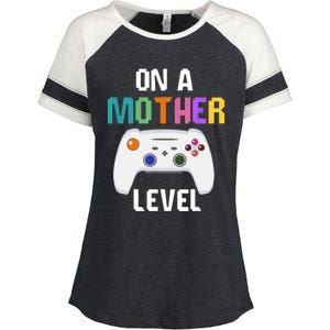 On A Mother Level Up Mothers Day Gamer Mom Retro Controller Gift Enza Ladies Jersey Colorblock Tee