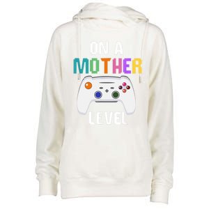 On A Mother Level Up Mothers Day Gamer Mom Retro Controller Gift Womens Funnel Neck Pullover Hood