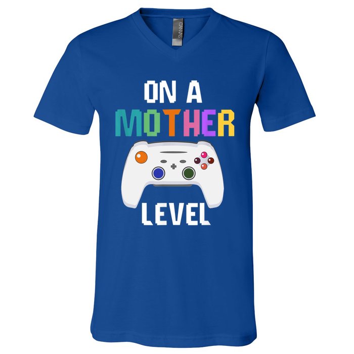 On A Mother Level Up Mothers Day Gamer Mom Retro Controller Gift V-Neck T-Shirt