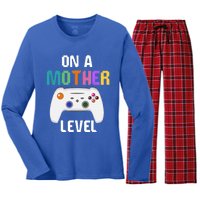 On A Mother Level Up Mothers Day Gamer Mom Retro Controller Gift Women's Long Sleeve Flannel Pajama Set 