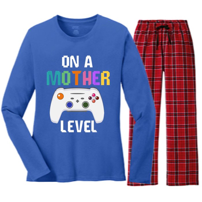 On A Mother Level Up Mothers Day Gamer Mom Retro Controller Gift Women's Long Sleeve Flannel Pajama Set 