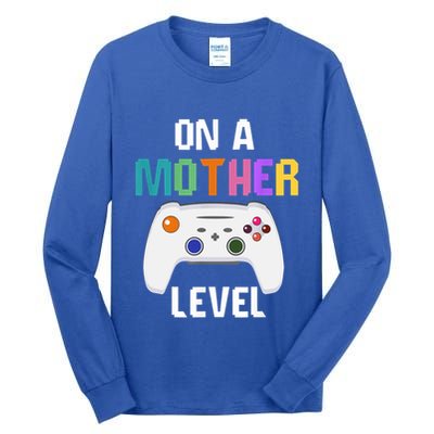 On A Mother Level Up Mothers Day Gamer Mom Retro Controller Gift Tall Long Sleeve T-Shirt