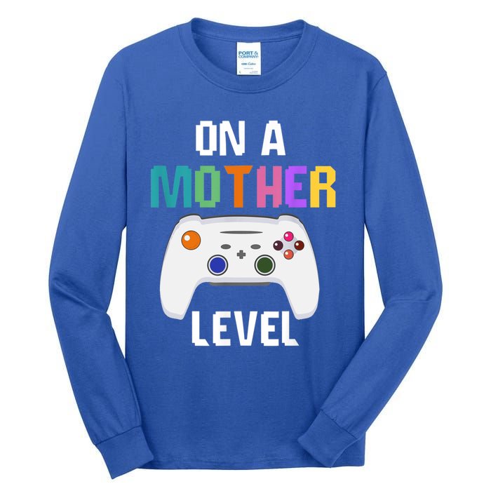 On A Mother Level Up Mothers Day Gamer Mom Retro Controller Gift Tall Long Sleeve T-Shirt