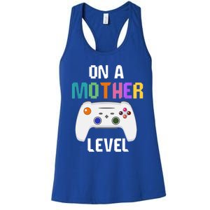 On A Mother Level Up Mothers Day Gamer Mom Retro Controller Gift Women's Racerback Tank