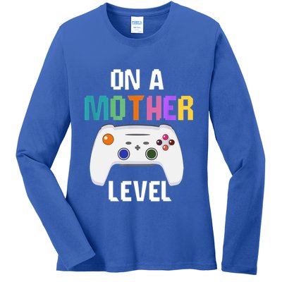 On A Mother Level Up Mothers Day Gamer Mom Retro Controller Gift Ladies Long Sleeve Shirt