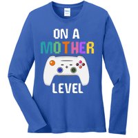 On A Mother Level Up Mothers Day Gamer Mom Retro Controller Gift Ladies Long Sleeve Shirt