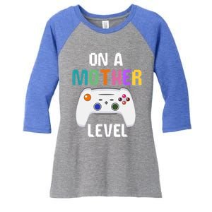 On A Mother Level Up Mothers Day Gamer Mom Retro Controller Gift Women's Tri-Blend 3/4-Sleeve Raglan Shirt