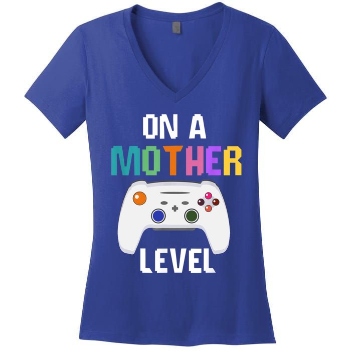 On A Mother Level Up Mothers Day Gamer Mom Retro Controller Gift Women's V-Neck T-Shirt