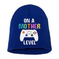 On A Mother Level Up Mothers Day Gamer Mom Retro Controller Gift Short Acrylic Beanie