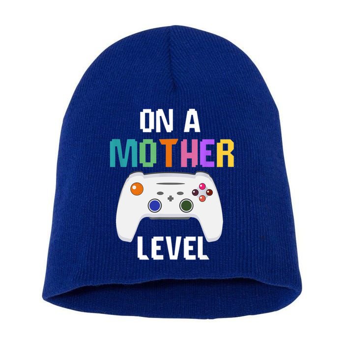 On A Mother Level Up Mothers Day Gamer Mom Retro Controller Gift Short Acrylic Beanie