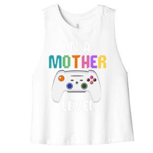 On A Mother Level Up Mothers Day Gamer Mom Retro Controller Gift Women's Racerback Cropped Tank