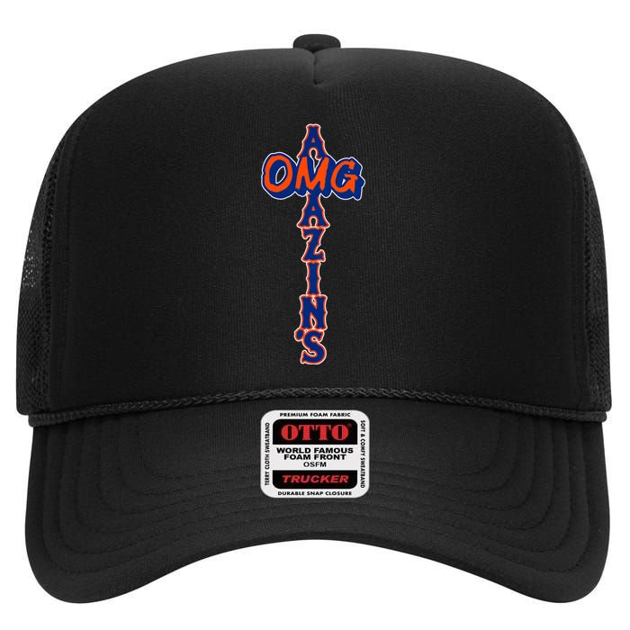 Omg AmazinS New York Baseball High Crown Mesh Back Trucker Hat