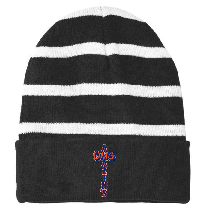 Omg AmazinS New York Baseball Striped Beanie with Solid Band