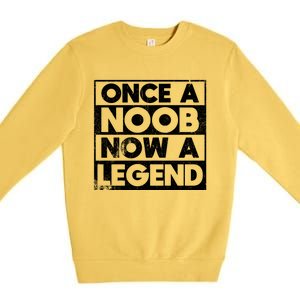 Once A Noob Now A Legend Funny Gamer Video Games Gaming N Gift Premium Crewneck Sweatshirt