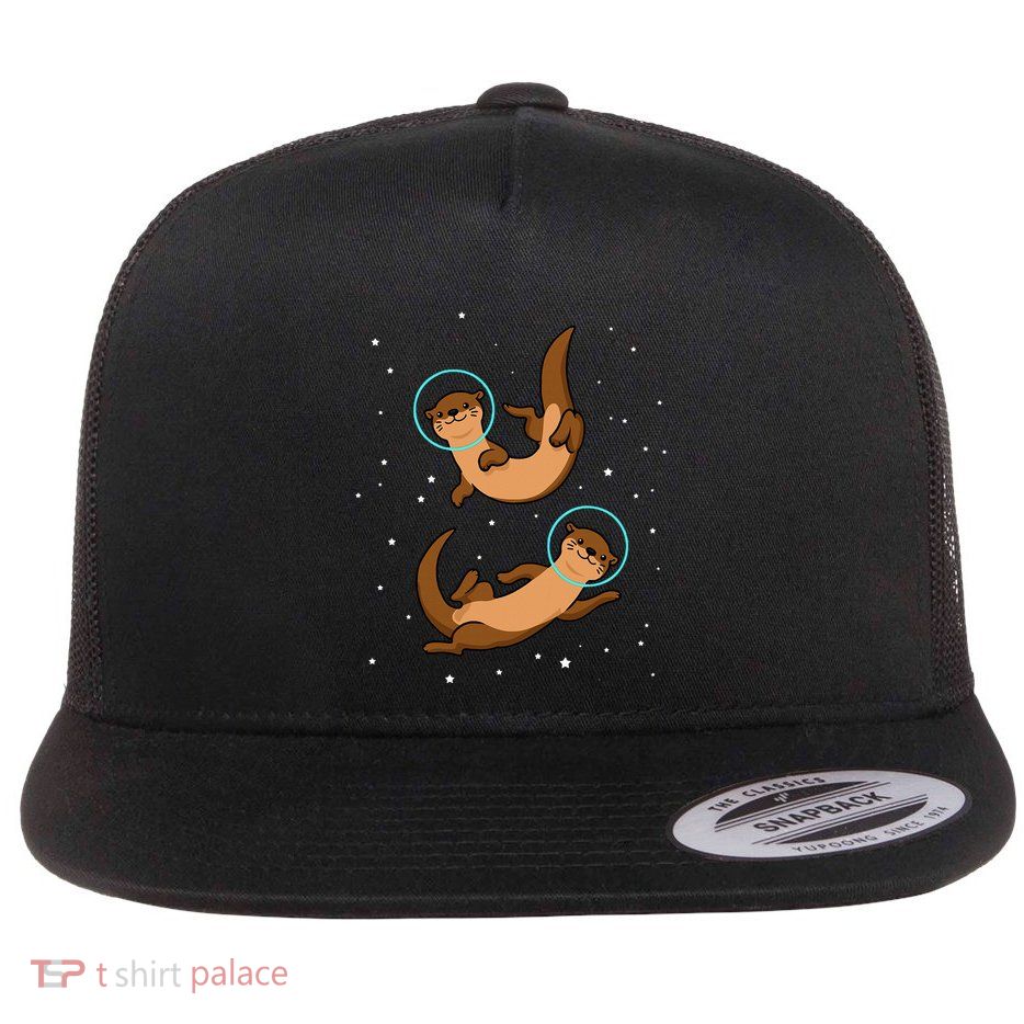 Otter Astronaut Otter Gift Women Space Sea Otter Flat Bill Trucker Hat