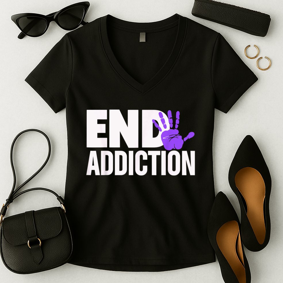 Overdose Awareness Overdose Awareness End Addiction Women's V-Neck T-Shirt