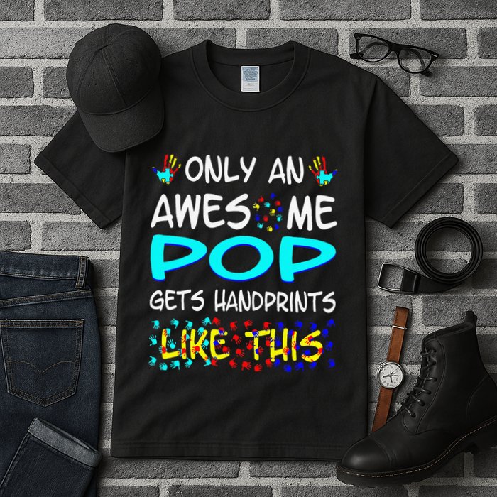 Only Awesome Pop Gets Handprints Like This Autism Tall T-Shirt