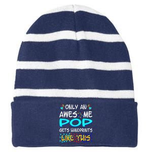 Only Awesome Pop Gets Handprints Like This Autism Striped Beanie with Solid Band