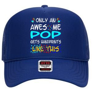 Only Awesome Pop Gets Handprints Like This Autism High Crown Mesh Back Trucker Hat