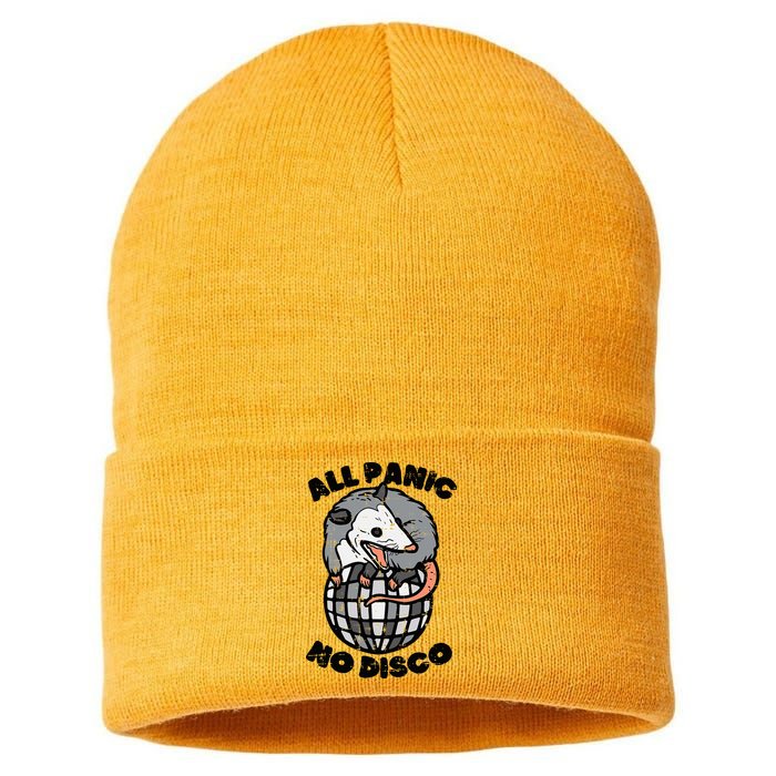 Opossum All Panic No Disco Funny Possum Scream Sustainable Knit Beanie