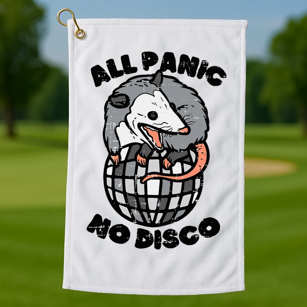 Opossum All Panic No Disco Funny Possum Scream Golf Towel