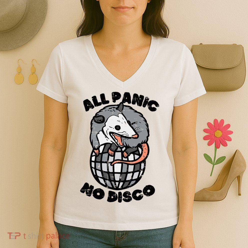 Opossum All Panic No Disco Funny Possum Scream Women's V-Neck T-Shirt