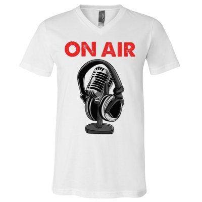 On Air Podcast Microphone Radio Show Host Music DJ V-Neck T-Shirt