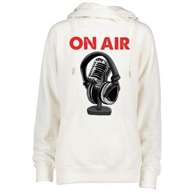 On Air Podcast Microphone Radio Show Host Music DJ Womens Funnel Neck Pullover Hood