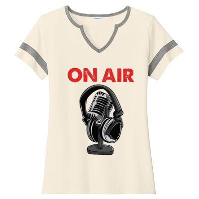 On Air Podcast Microphone Radio Show Host Music DJ Ladies Halftime Notch Neck Tee