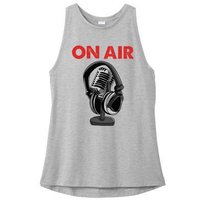 On Air Podcast Microphone Radio Show Host Music DJ Ladies PosiCharge Tri-Blend Wicking Tank