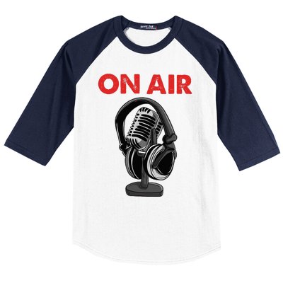 On Air Podcast Microphone Radio Show Host Music DJ Baseball Sleeve Shirt